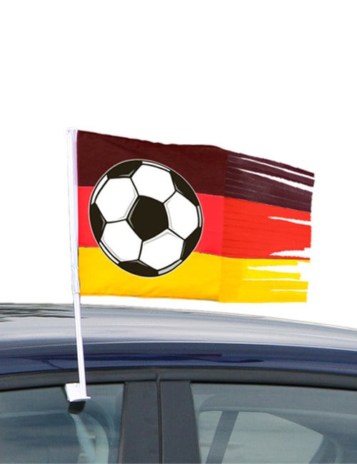 Drapeau de voiture football pour supporter noir rouge jaune avec motif ballon de foot