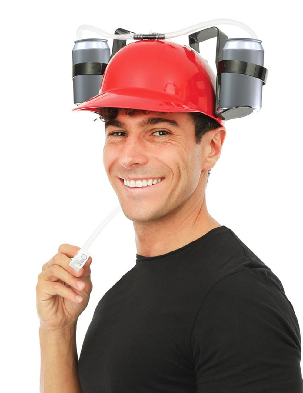 Casque anti-soif pour adulte rouge avec porte-canettes