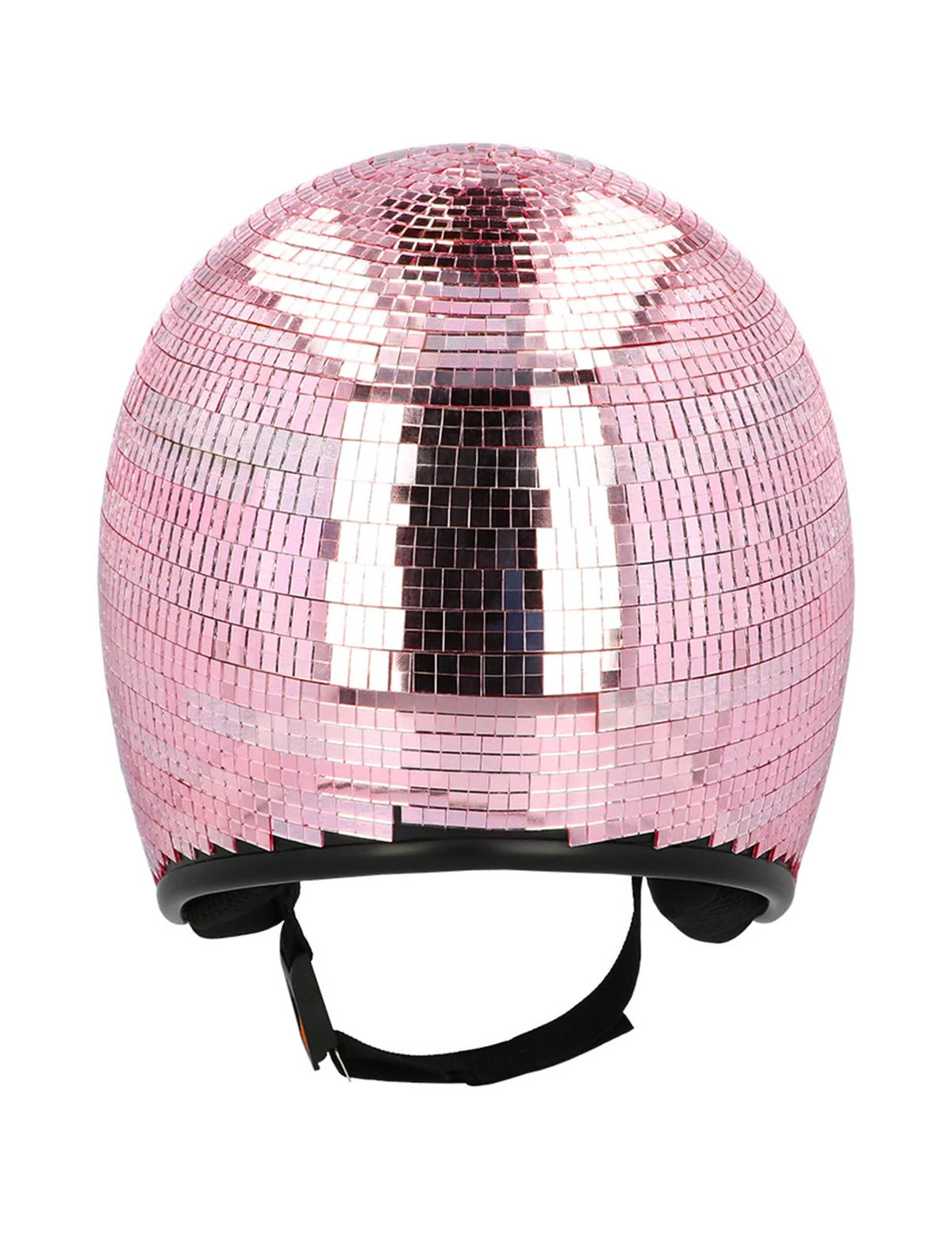 Vue de dos du casque boule à facettes pour adulte rose