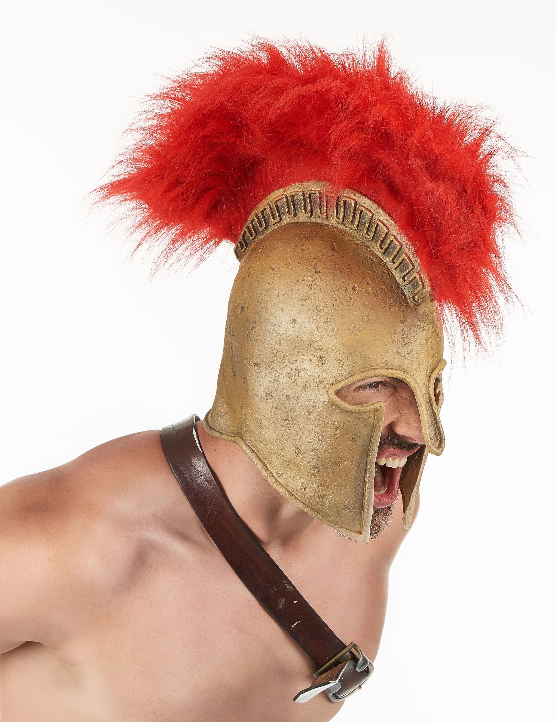 Felnőtt arany luxus római gladiátor sisak piros taréjjal