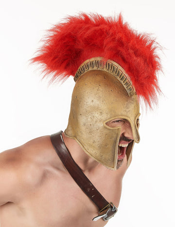 Felnőtt arany luxus római gladiátor sisak piros taréjjal