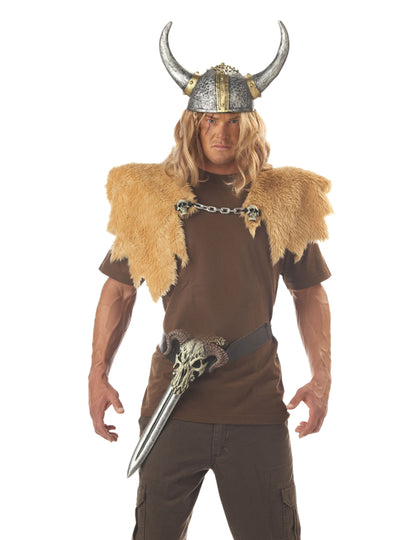 Casque souple de Viking pour adulte gris argenté avec cornes et détails dorés