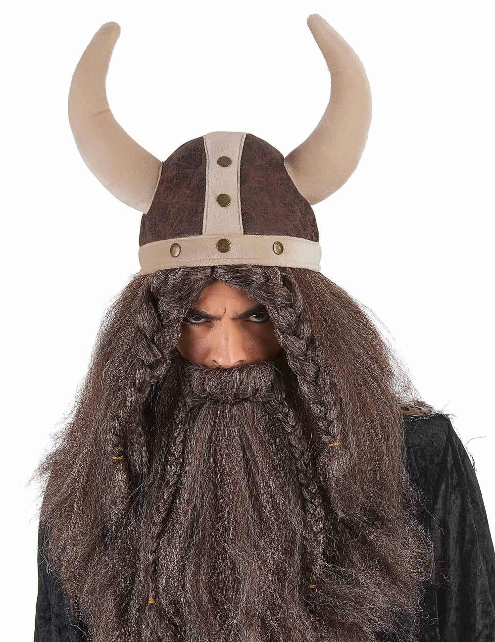 puha viking sisak felnőttnek barna szarvakkal és szakállal