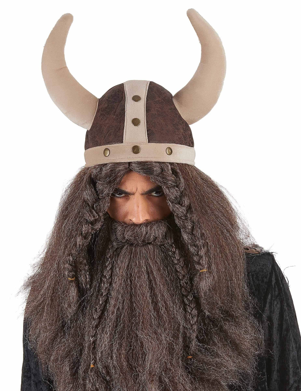 puha viking sisak felnőttnek barna szarvakkal és szakállal