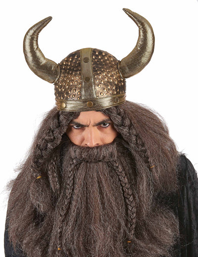 Casque viking pour adulte souple métallisé bronze avec cornes