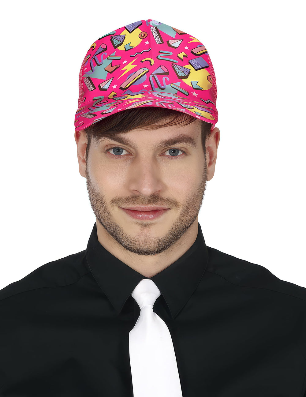 Casquette 80's pour adulte fuchsia à motifs géométriques rétro