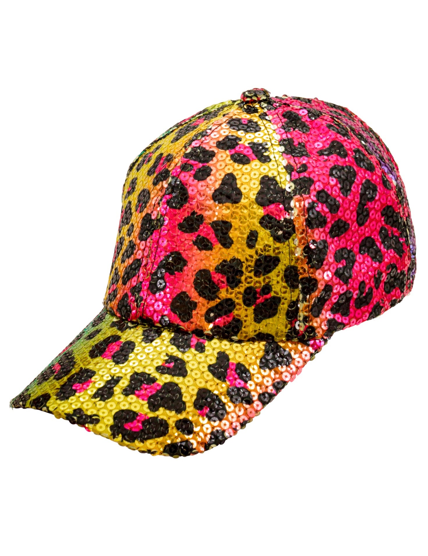 Vue de profil de la casquette à sequins léopard pour adulte