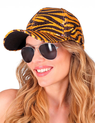 Casquette à sequins tigrée pour adulte orange et noire