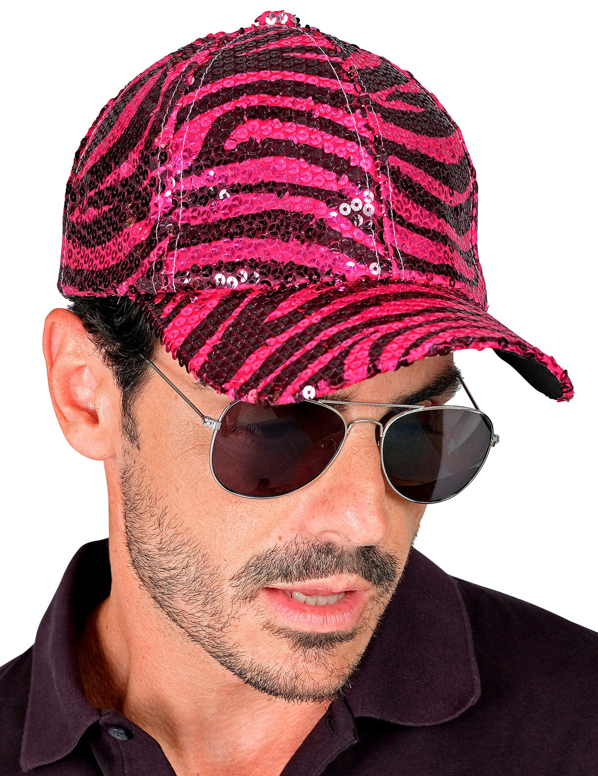 Vue de face de la casquette à sequins tigrée pour adulte