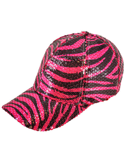 Vue de profil de la casquette à sequins tigrée pour adulte