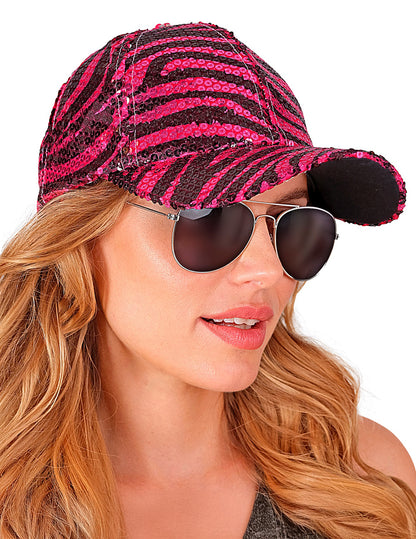 Casquette à sequins tigrée pour adulte rose et noir