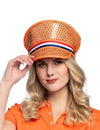 Casquette à strass Hollande pour adulte orange avec ruban bleu blanc rouge