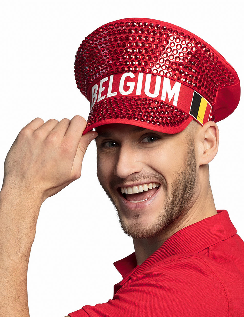 Vue de face de la casquette à strass supporter Belgique