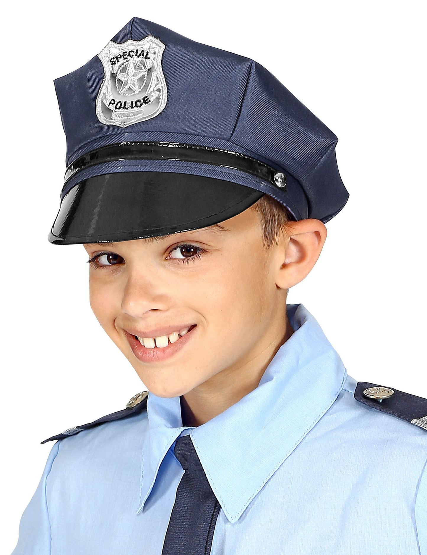 Casquette ajustable de police pour enfant bleu marine avec badge argenté