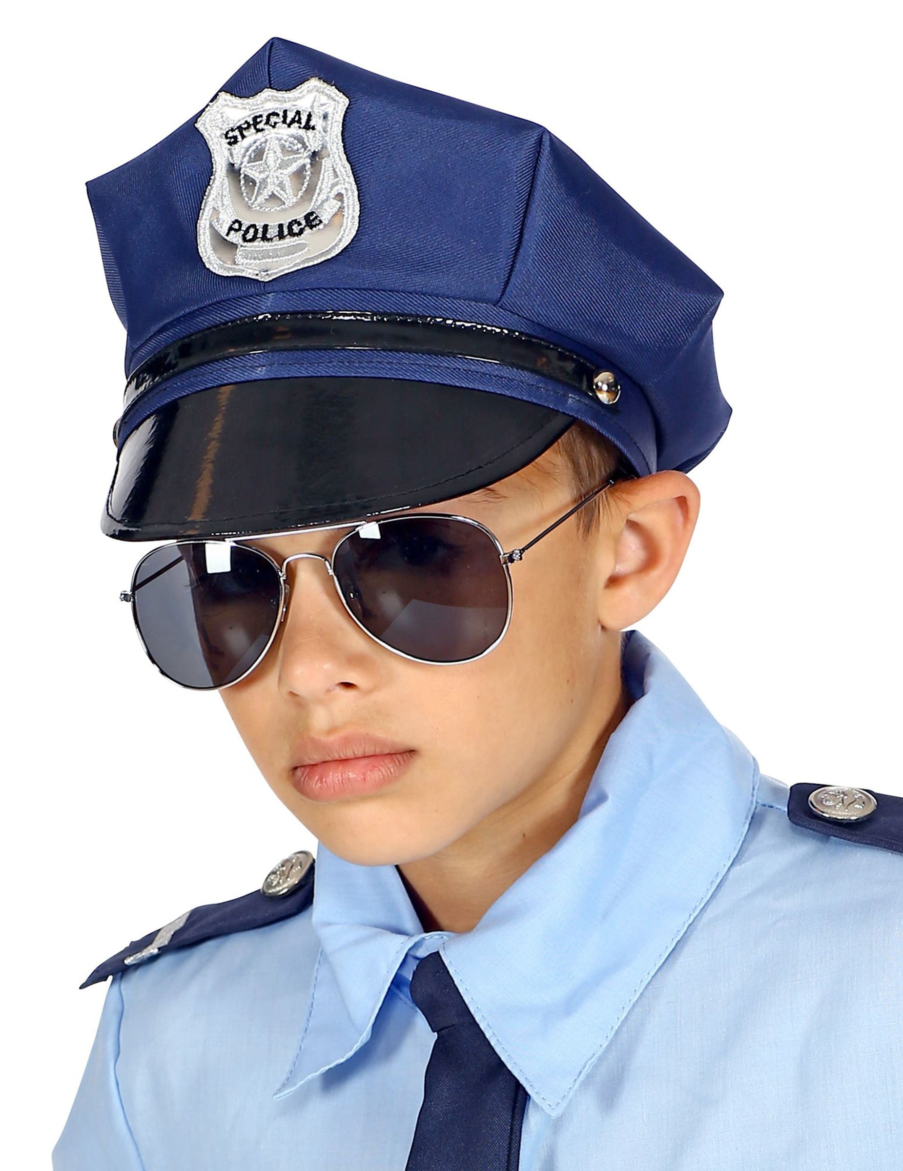 Vue de trois-quart de la casquette ajustable de police pour enfant