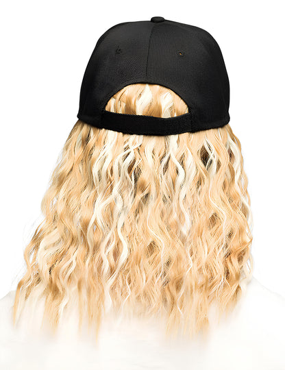 Vue de dos de la casquette avec perruque blonde