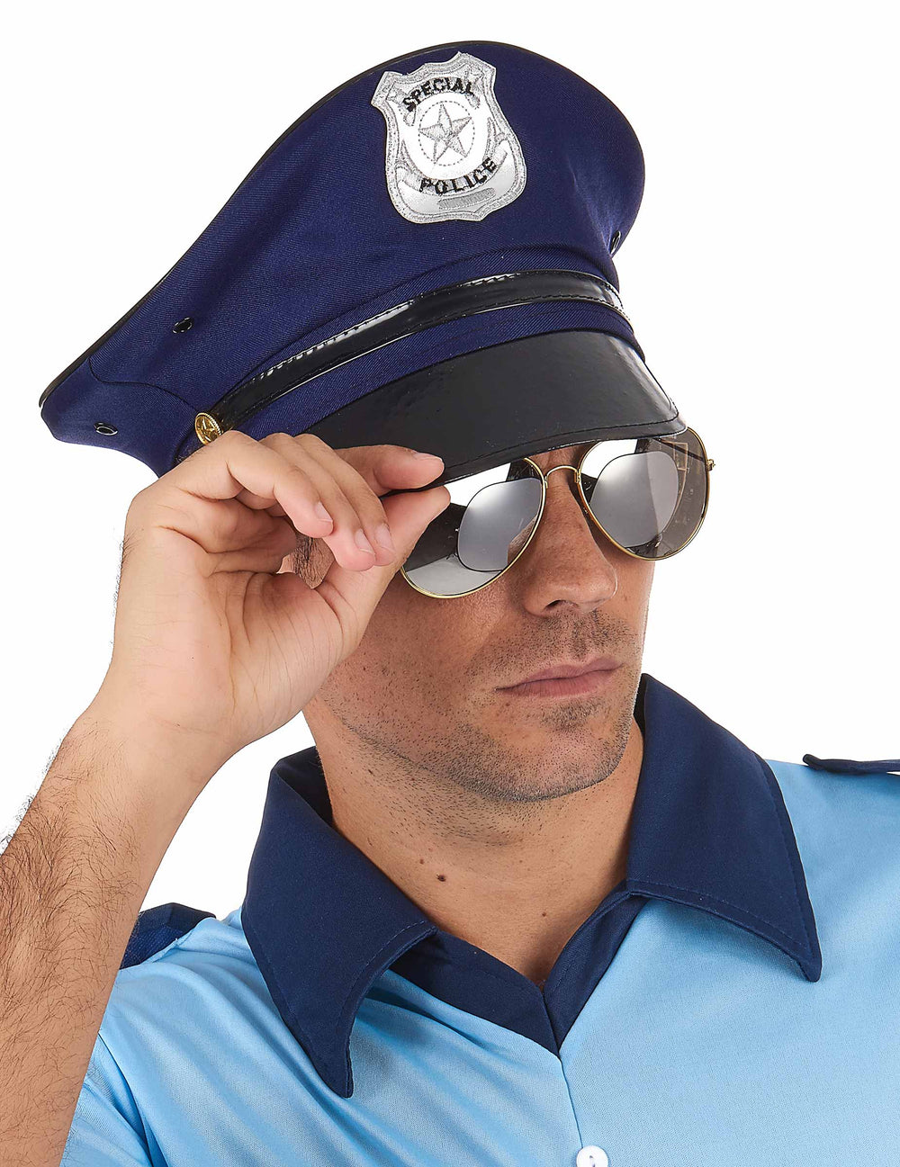 Casquette de policier pour adulte bleu marine avec écusson argenté