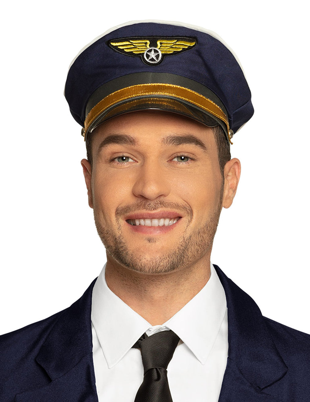 Casquette de pilote pour adulte bleu marine et dorée