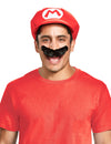 Casquette et moustache Mario pour adulte rouge et noir