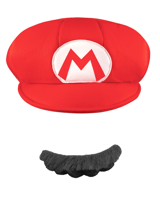 Vue de face de la casquette et moustache Mario