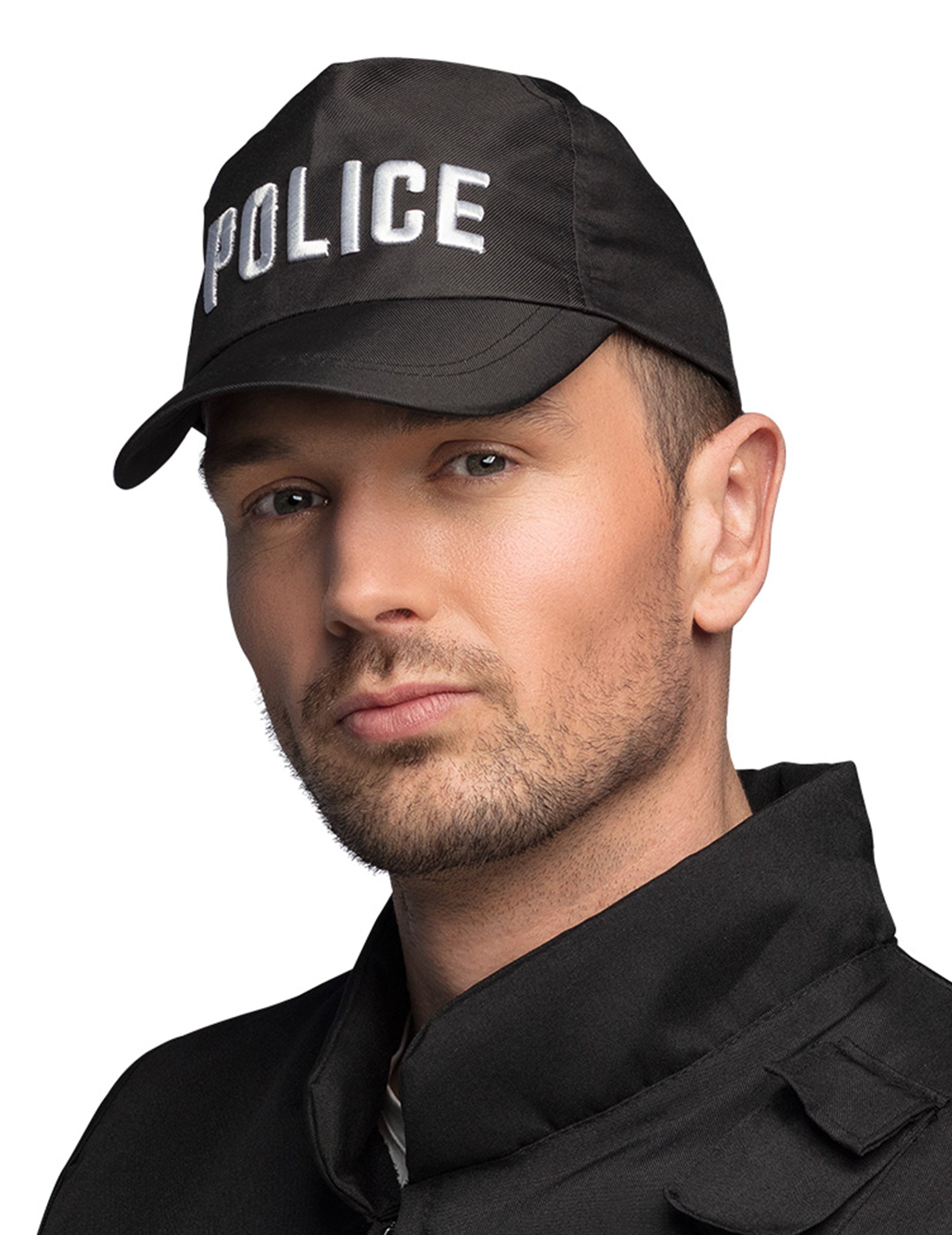 Casquette de police pour adulte noire avec inscription blanche