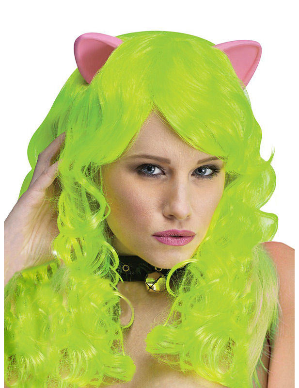 Neon zöld fantasy paróka macska fülekkel