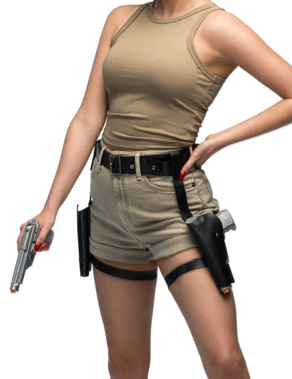 Ceinture aventurière avec pistolets pour adulte noire avec holsters de cuisse