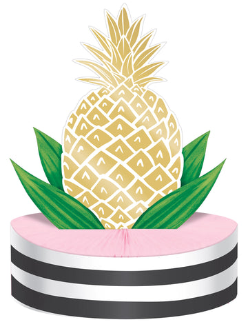 Arany ananász karton asztaldísz 23 x 30,5 cm rózsaszín méhsejt alap
