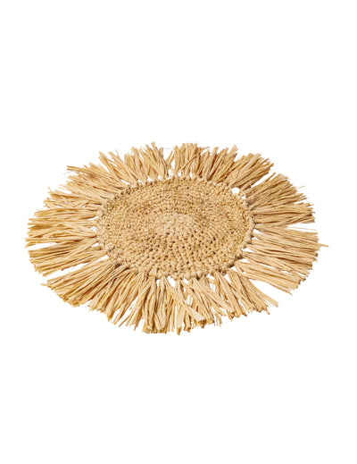 Bali kerek raffia asztaldísz 36 cm rojtokkal 