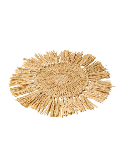 Bali kerek raffia asztaldísz 36 cm rojtokkal 