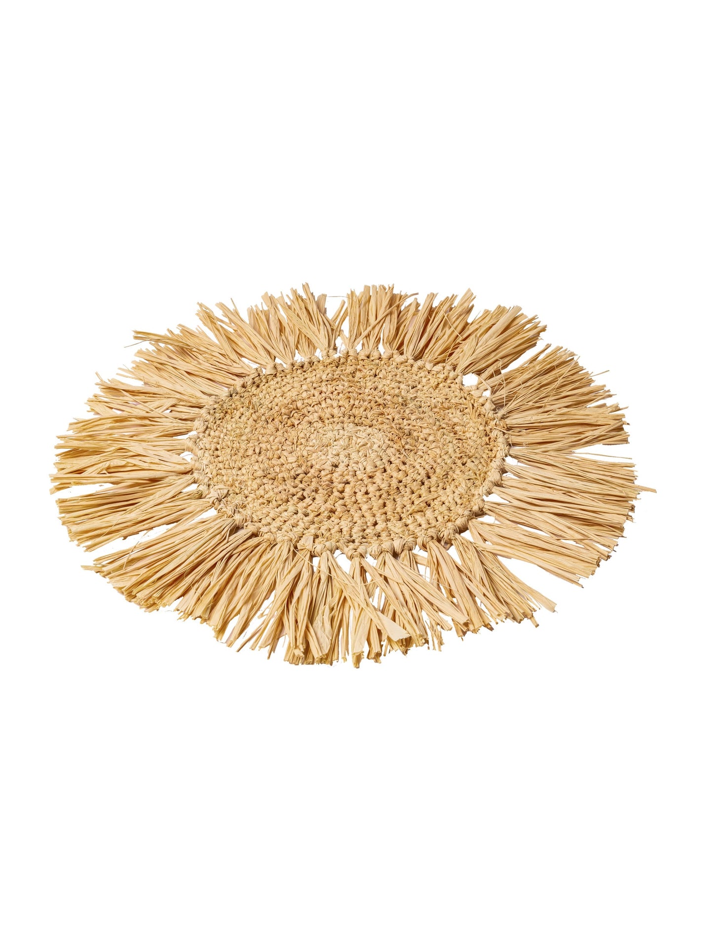 Centre de table Bali pour décoration de table rond en raphia beige à franges