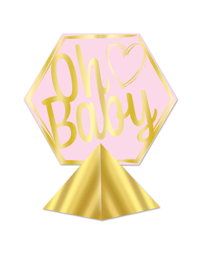 Centre de table Oh Baby pour baby shower rose et doré