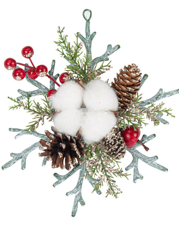 Asztaldísz természetes hópehely, pezsgőszínű csillámmal, 19,5 cm 