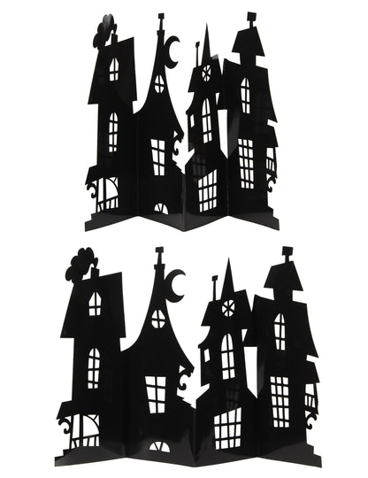 Silhouette détaillée du centre de table manoir hanté noir en carton