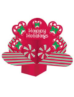 Karácsonyi Happy Holidays asztaldísz ünnepi dekorációhoz piros és zöld cukorpálcás mintákkal