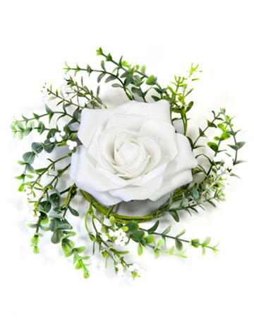 Rózsaszín asztaldísz és fehér lombozat 18 cm művirág