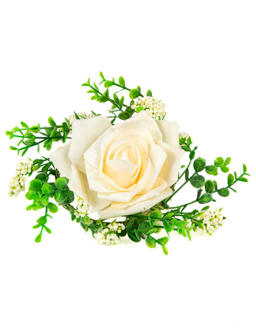 Rózsaszín asztali központ és elefántcsont lombozat 18 cm