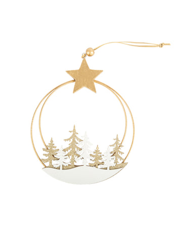 Havas erdő függő kör 16,5 x 19,5 cm arany csillaggal