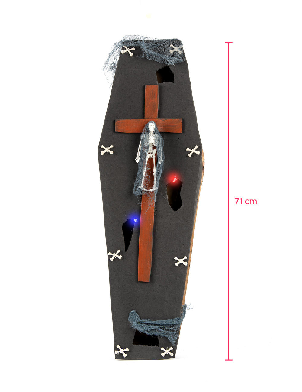 Indication des dimensions du cercueil avec croix Halloween