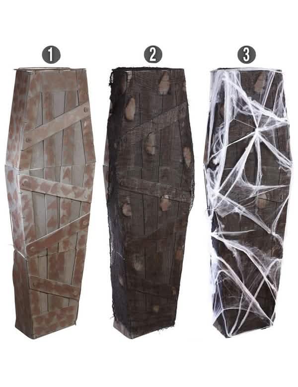 Halloween koporsó dekorációhoz barna és fekete pókhálókkal