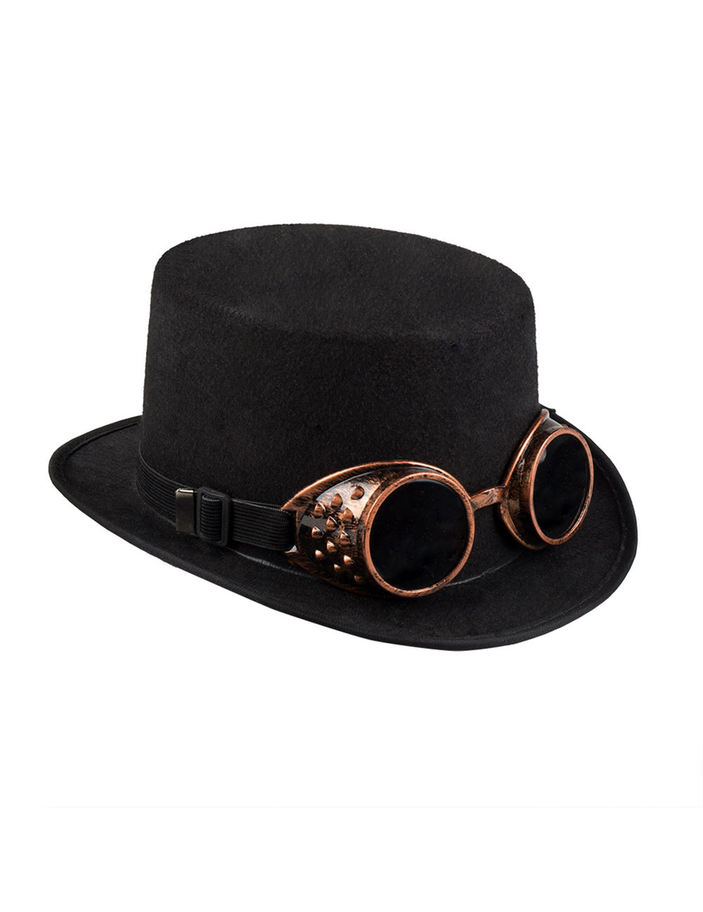 Vue de trois-quarts du chapeau avec lunettes Steampunk