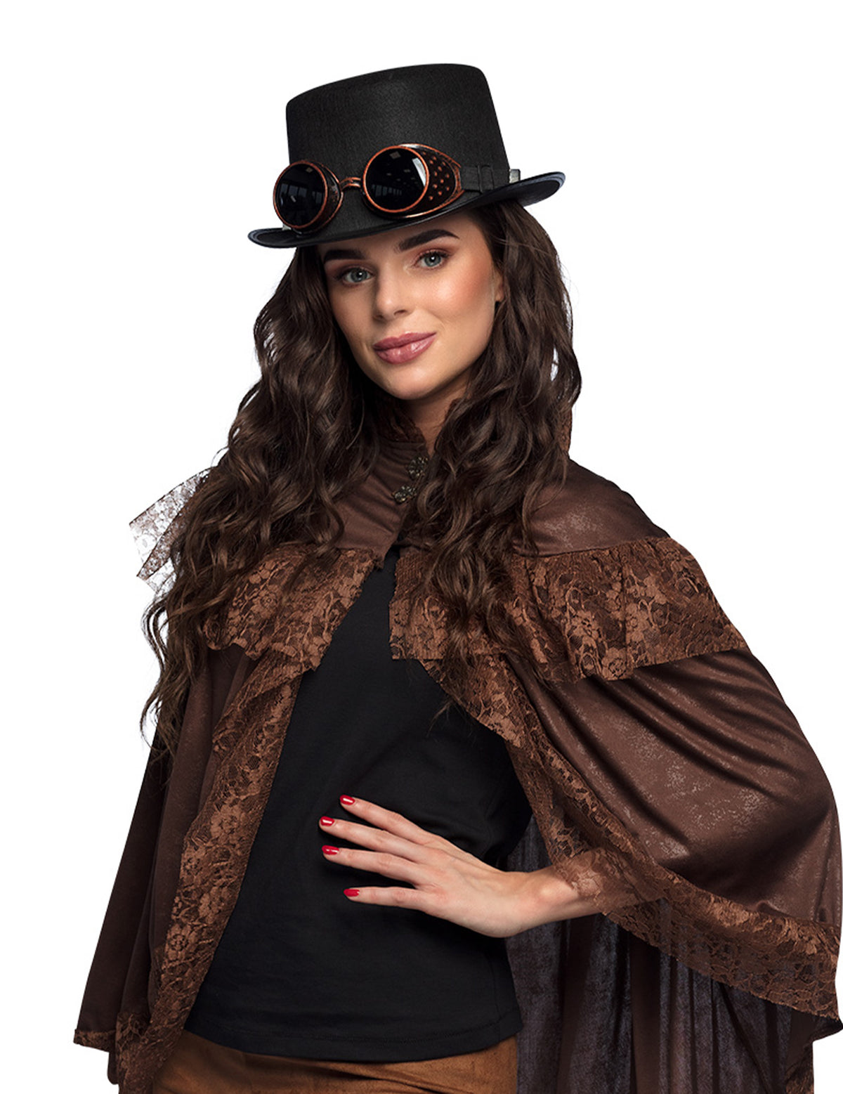 Mise en situation du chapeau avec lunettes Steampunk