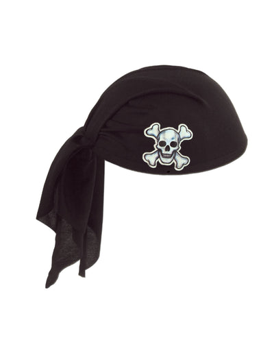 Chapeau bandana de pirate pour adulte noir avec tête de mort