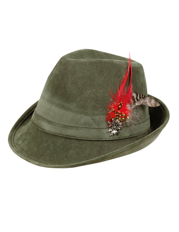 Khaki zöld bajor kalap felnőtt tollakkal
