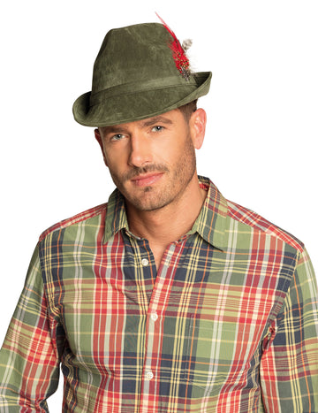 Khaki zöld bajor kalap felnőtt tollakkal