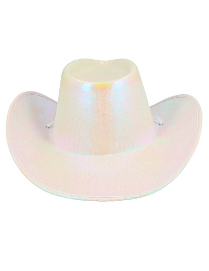 Vue de face du chapeau de cowboy iridescent pour adulte