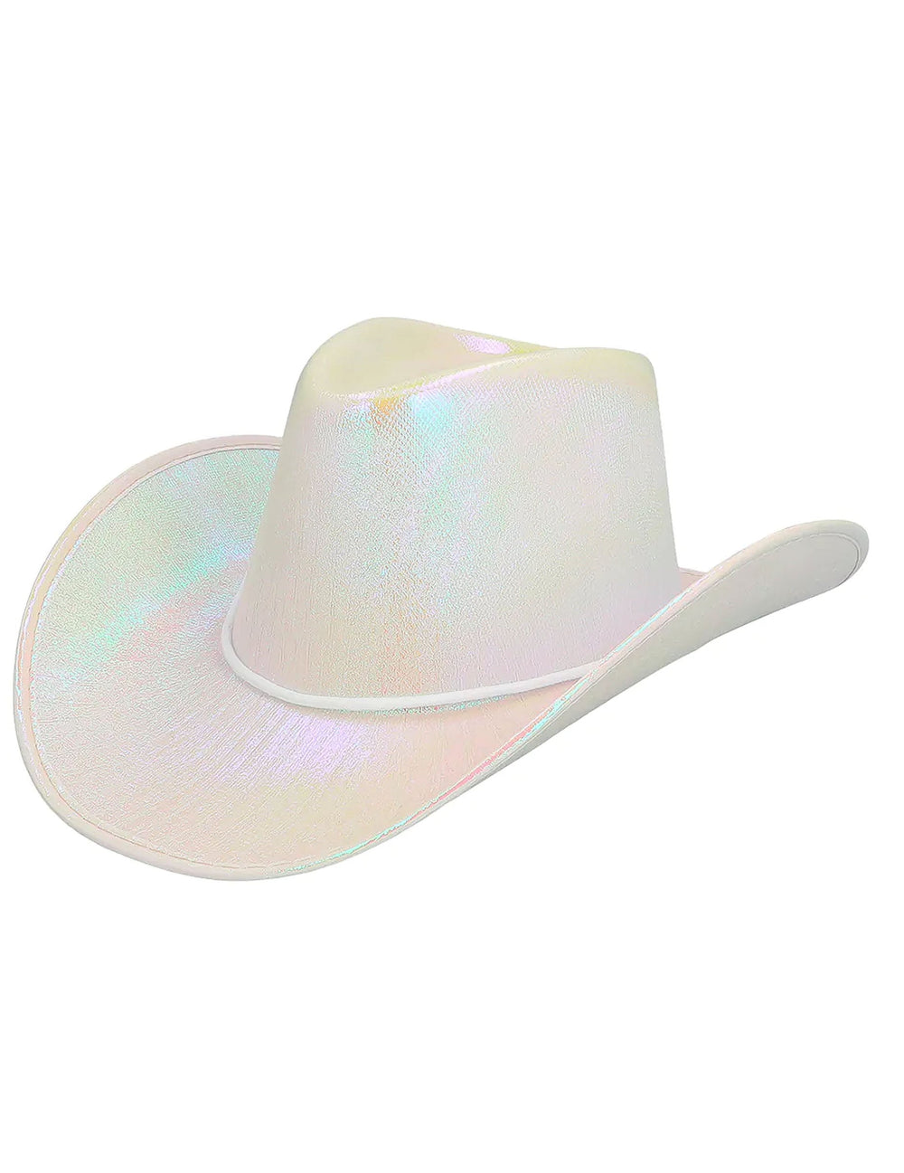 Vue de trois-quarts du chapeau de cowboy iridescent pour adulte