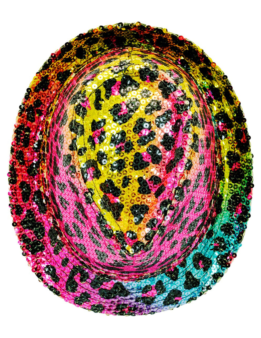 Vue de dessus du chapeau borsalino à sequins léopard