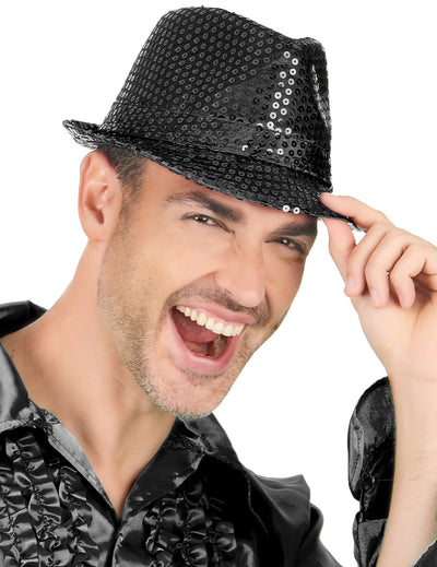 Chapeau borsalino à sequins pour adulte noir