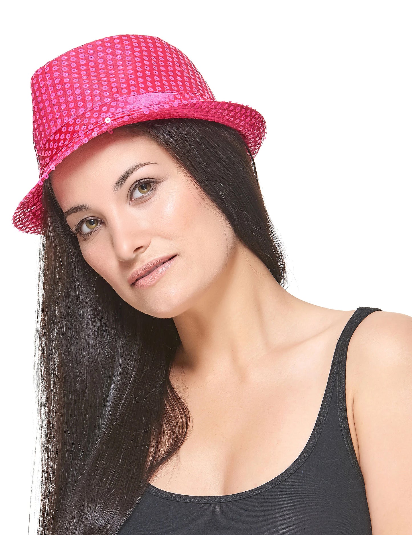 Chapeau borsalino à sequins pour adulte rose fluo